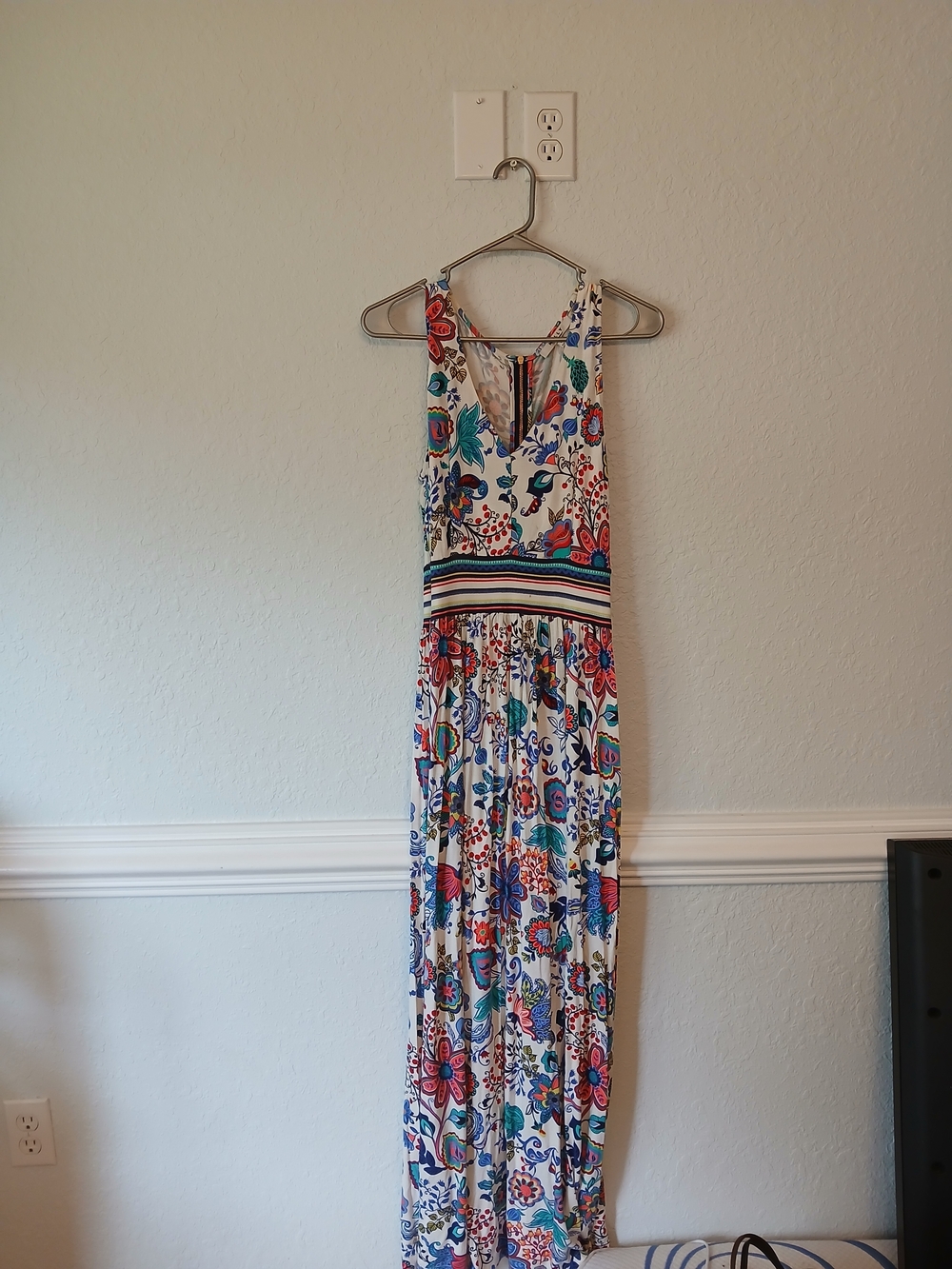 Floral V-Neck Maxi Dress in White with Multicolor Print